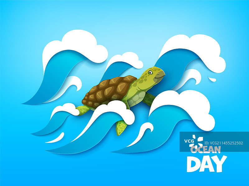 世界海洋日卡通剪纸海龟图片素材