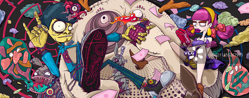 摇滚音乐节涂鸦风格插画海报图片素材