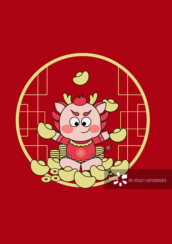 龙年春节拜年压岁钱红包年俗插画图片素材