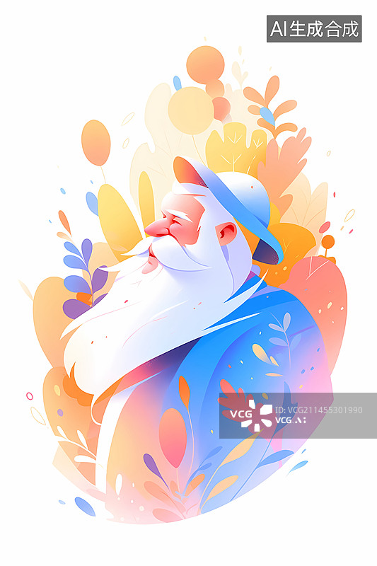 【AI数字艺术】重阳节，老爷爷在花丛中插画图片素材
