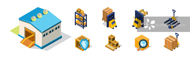 仓库物品与房屋和纸板箱图片素材