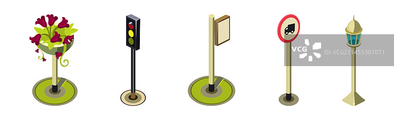 城市街道城市元素和图标2.5D图片素材