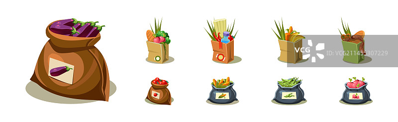 装满各种产品和蔬菜的袋子图片素材