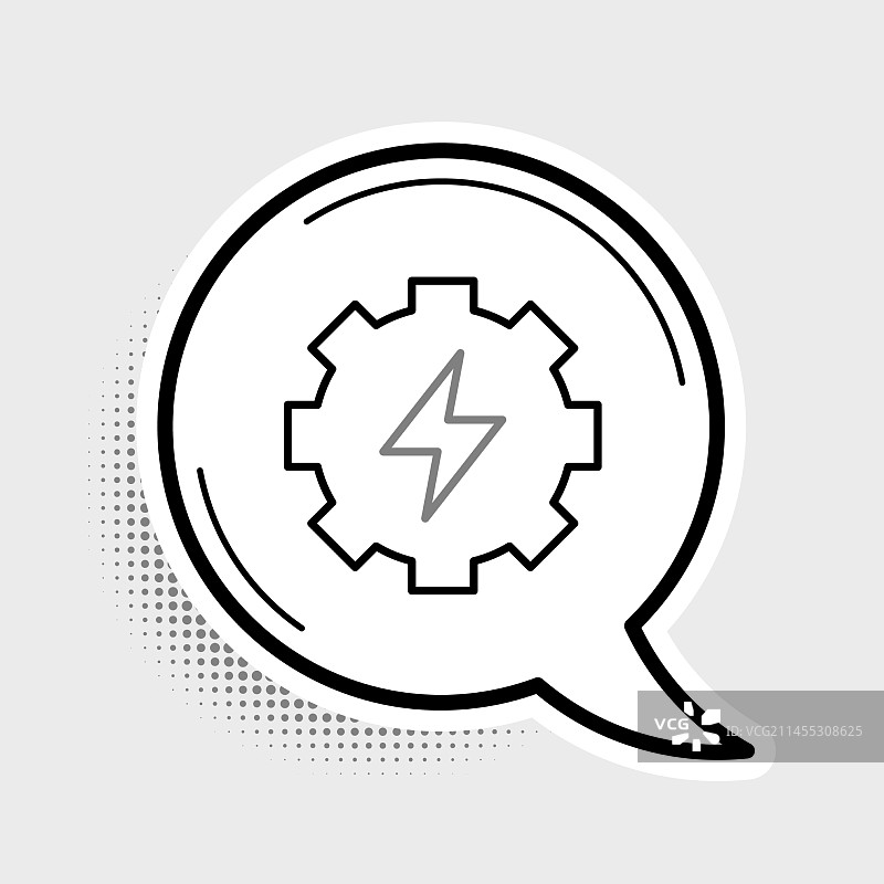 灰色背景上的线条齿轮和闪电图标图片素材