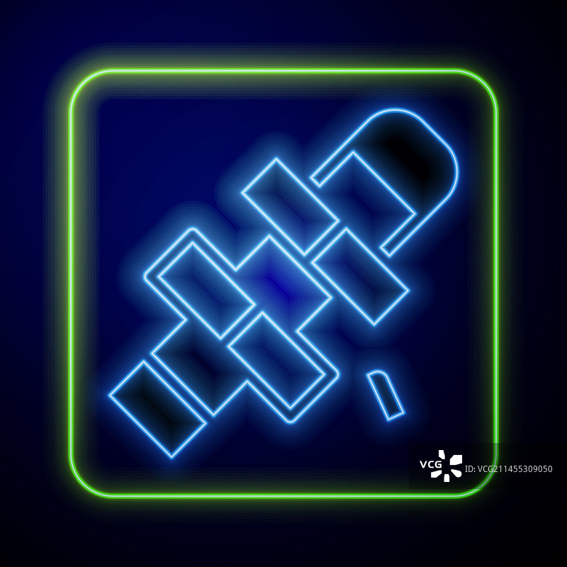 发光霓虹灯跳房子游戏图标，蓝色背景图片素材