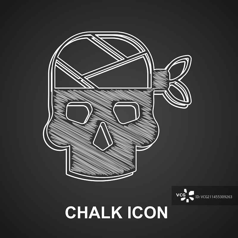 黑色背景上的粉笔海盗船长图标图片素材