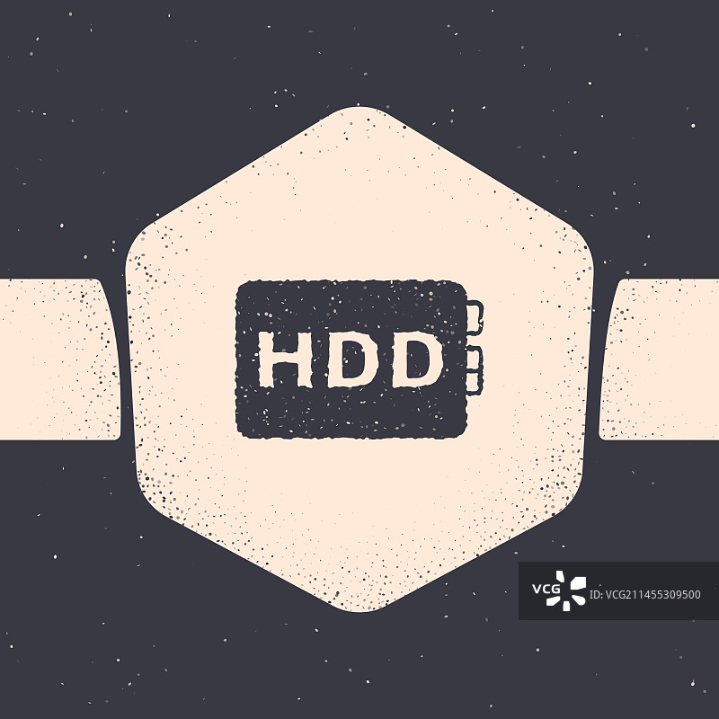 灰色背景上的做旧风格硬盘驱动器HDD图标图片素材