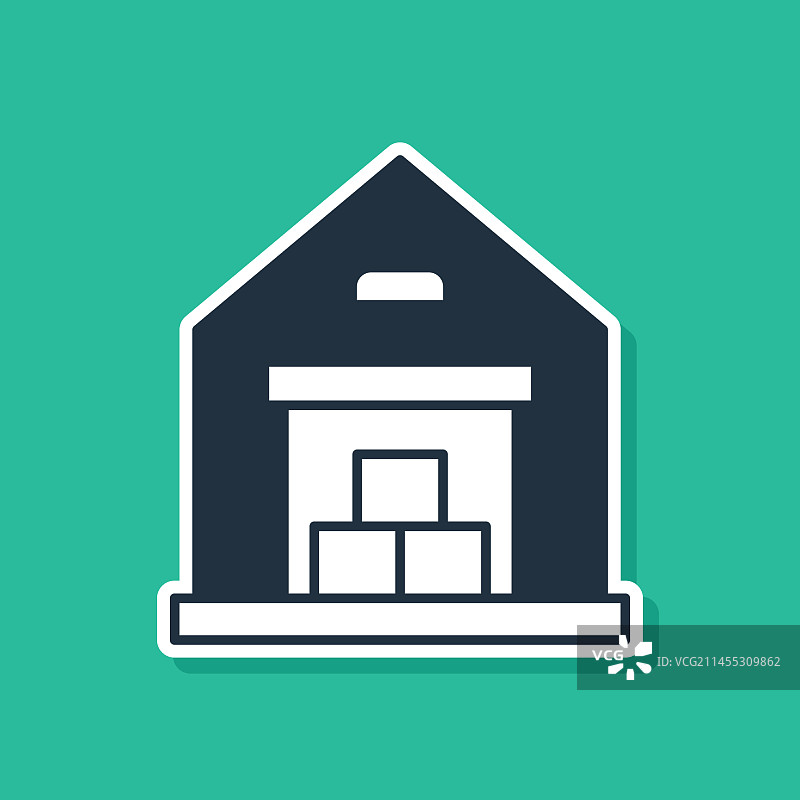 绿色背景上的蓝色仓库图标图片素材