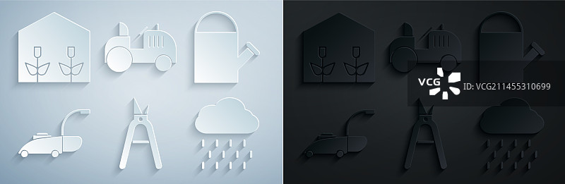 园艺手工剪刀浇水壶草坪套装图片素材