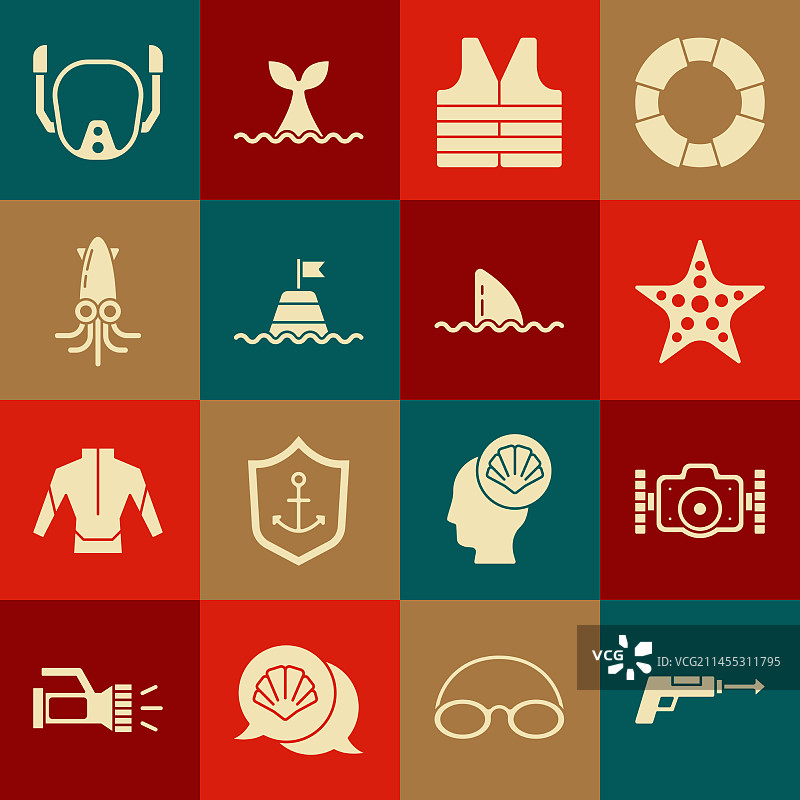 捕鱼鱼叉、相机和海星组合图片素材