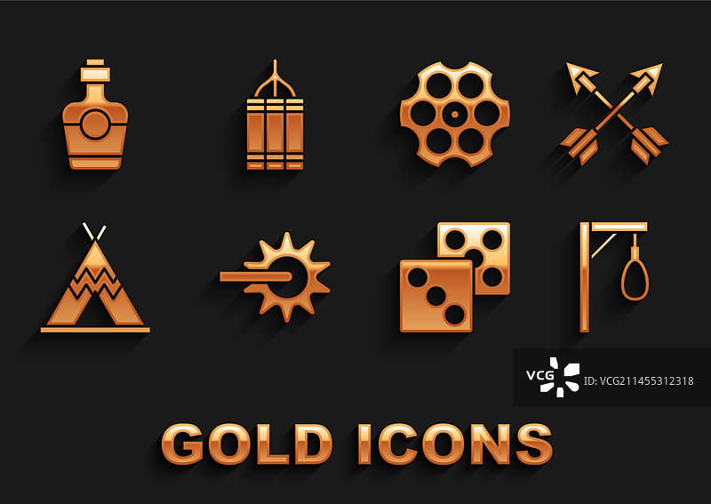 马刺、箭、绞刑架和骰子图片素材