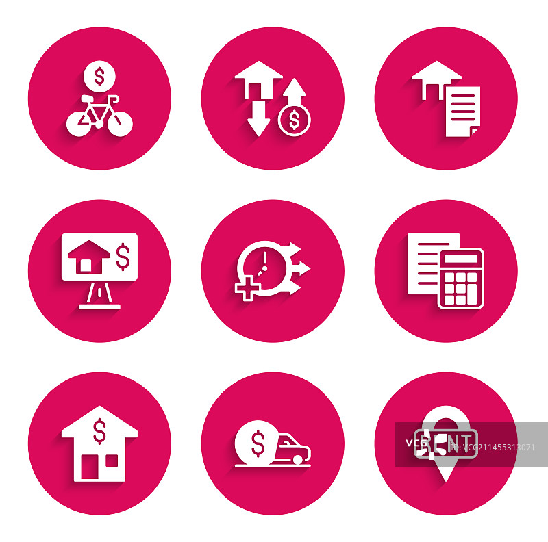 时钟、汽车租赁位置和计算器图片素材