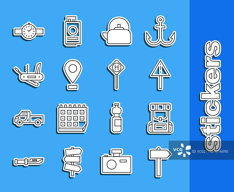 道路交通标志牌徒步背包线条设置图片素材