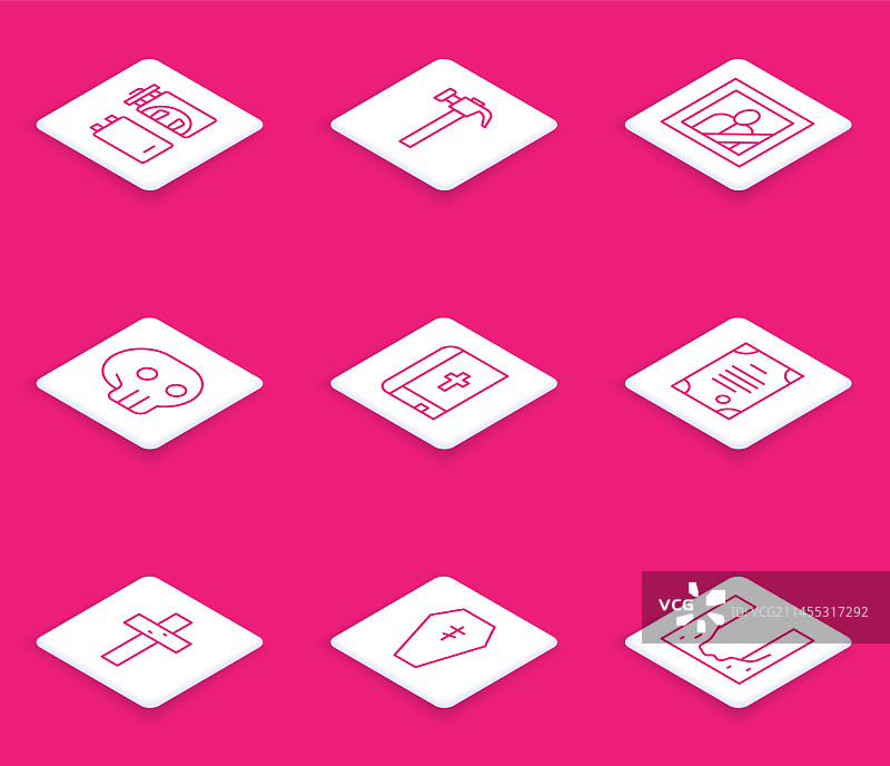 火葬场锤子与悼念相框组合图片素材