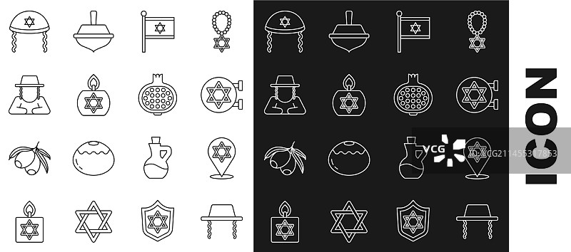 犹太帽子大卫之星线性图标图片素材