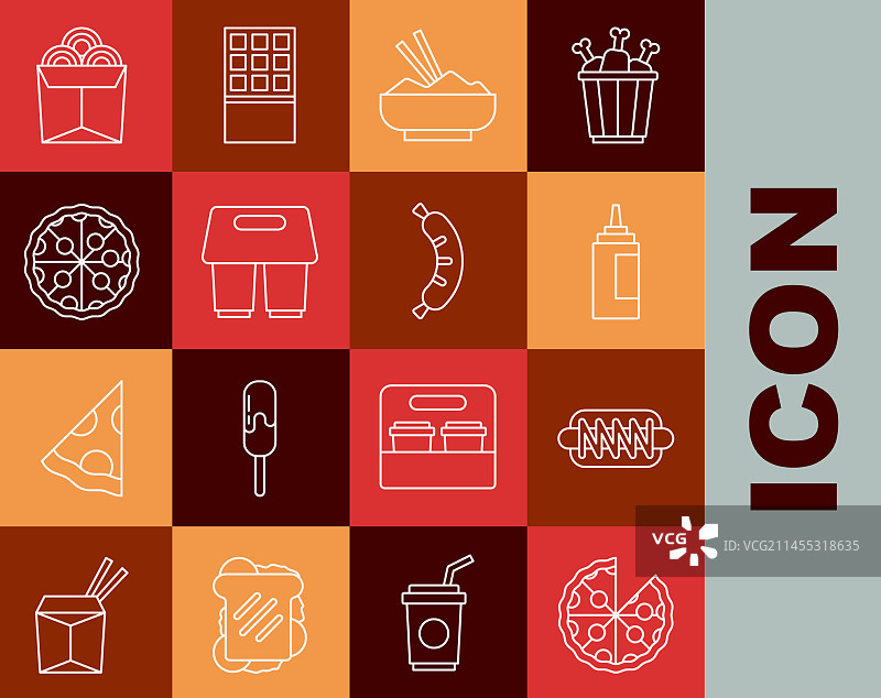 披萨、热狗、三明治、酱汁瓶和大米图片素材