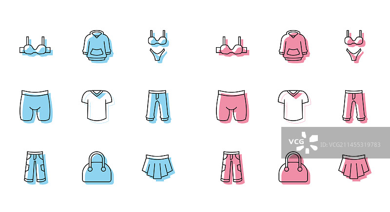 成套线条：裤子、手提包、文胸、裙子、T恤、骑行服图片素材