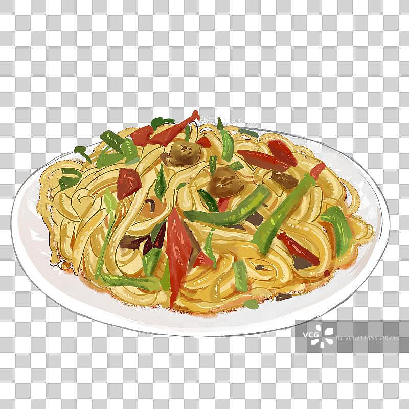 干煸炒面手绘美食图片素材