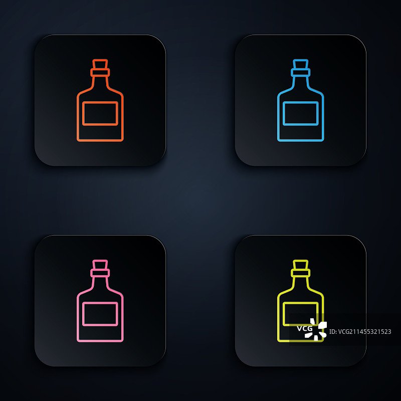 彩色霓虹灯朗姆酒瓶图标图片素材