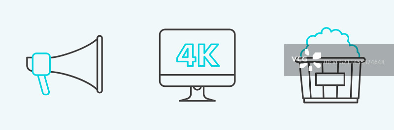 纸盒爆米花喇叭线性图标组合图片素材