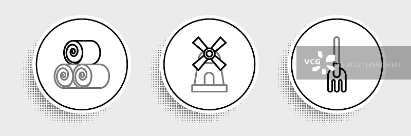 花园耙子干草卷风车线条组合图片素材