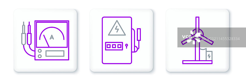 风力涡轮机、安培计和万用表图标图片素材