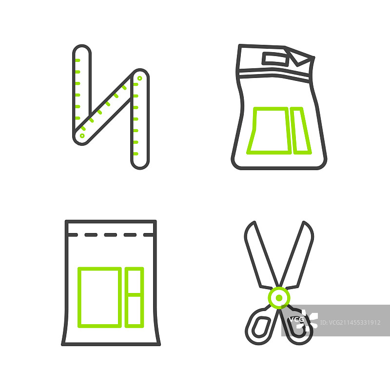 剪刀水泥袋折叠尺线条图标图片素材