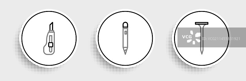 金属钉子文具刀线性图标图片素材