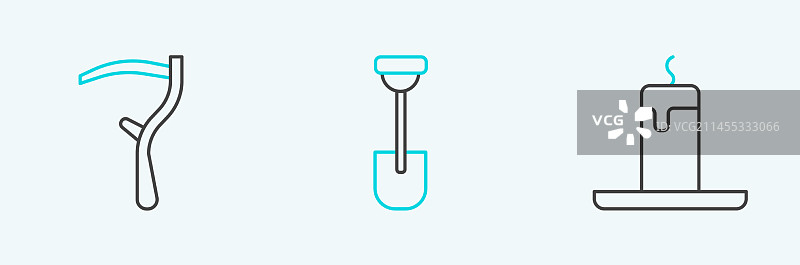 燃烧的蜡烛镰刀和铲子图标线条图片素材