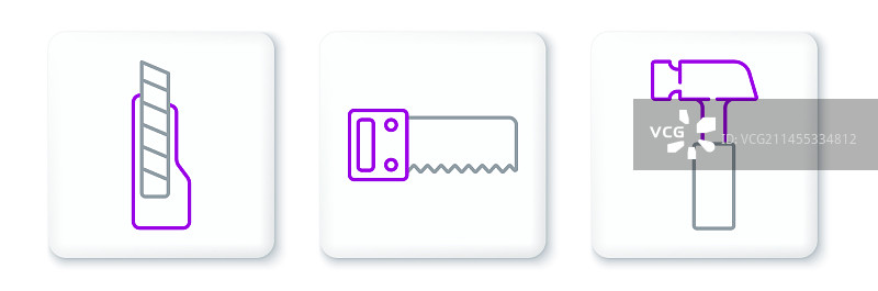 锤子、文具刀和手锯图标图片素材