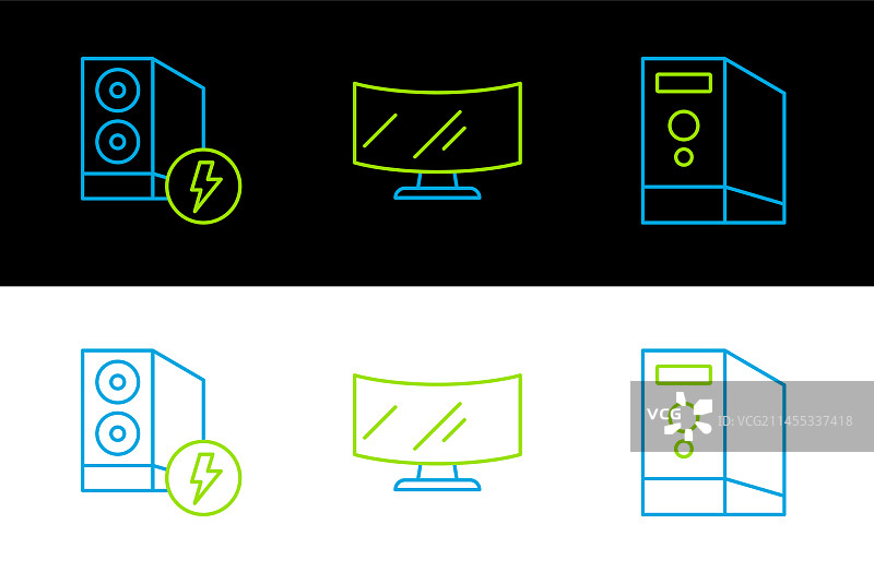 电脑和显示器线条稿图片素材