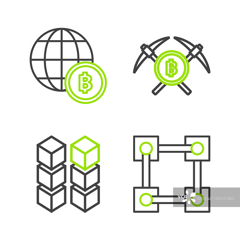 线条、区块链技术和十字镐图片素材