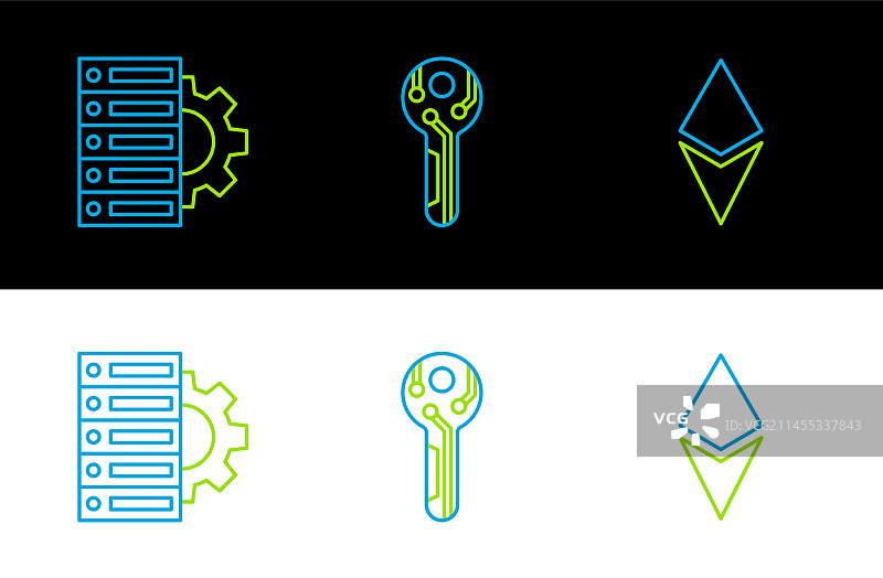 以太坊加密货币服务器线条合集图片素材