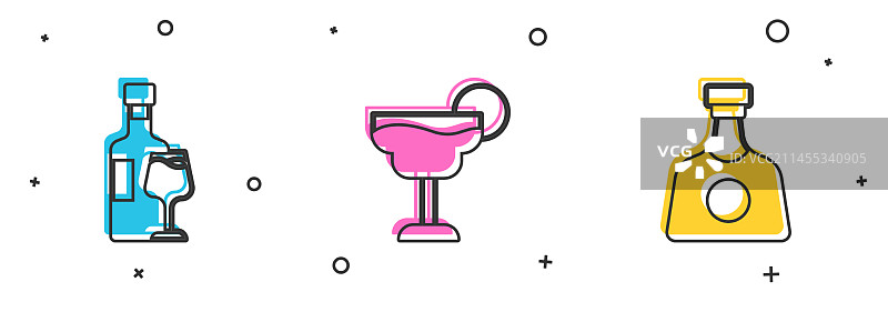 葡萄酒瓶与鸡尾酒和龙舌兰酒图片素材