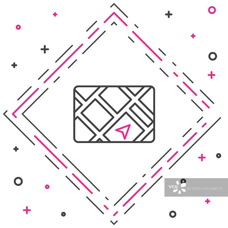 白色背景上带地图图标的GPS设备线条图片素材