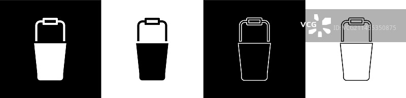 黑白背景上的桑拿桶图标套装图片素材