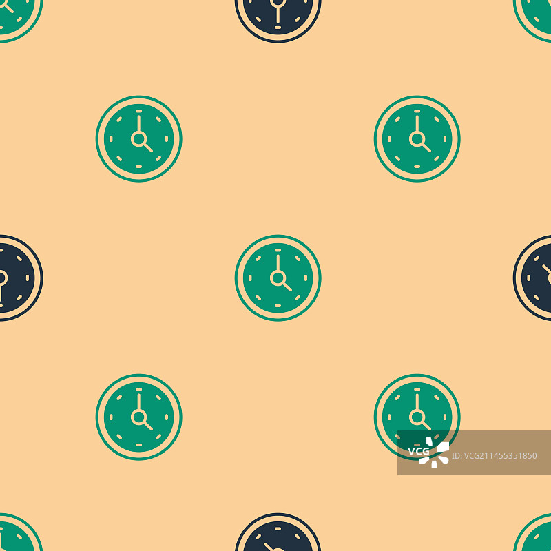 绿色黑色时钟图标无缝隔离背景图片素材