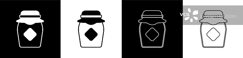 黑白背景上的蜂蜜罐图标套装图片素材