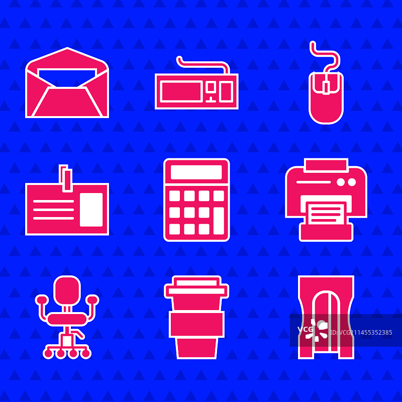 计算器、咖啡杯、铅笔刀套装图片素材