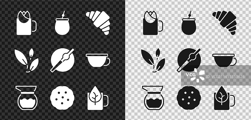 玫瑰马黛茶牛角面包茶壶套装图片素材