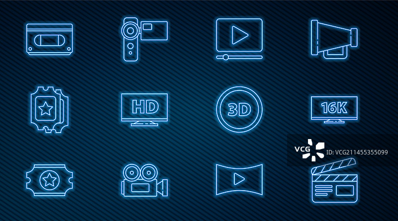 电影场记板、16K在线电视屏幕线条组合图片素材