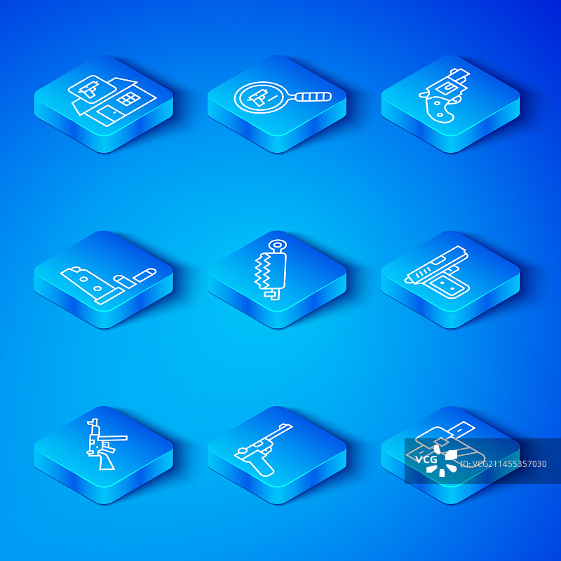 汤米枪、捕猎陷阱等线性图标图片素材