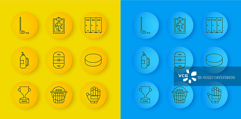 线条套装：奖杯、健身摇摇杯、冰球场图片素材