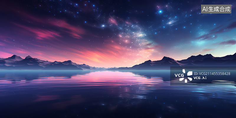 【AI数字艺术】自然风景夜晚天空水面倒影背景图图片素材