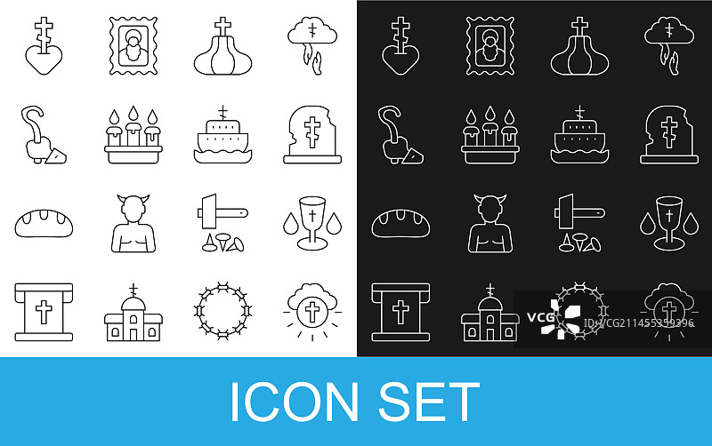 圆形基督教十字架线条图标图片素材