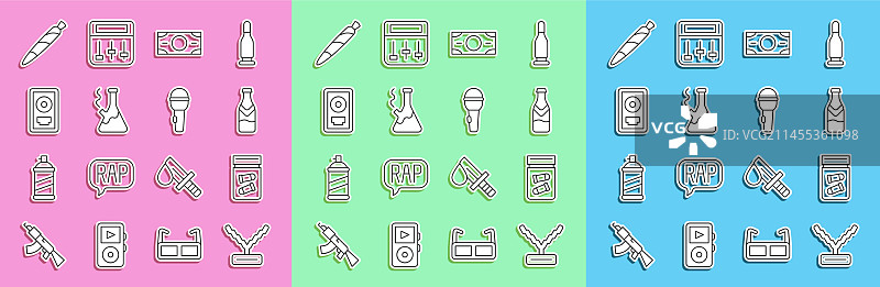 线条集合：说唱歌手链、证据袋与子弹图片素材