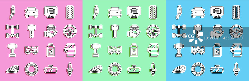 汽车火花塞车门方向盘检查线条图标图片素材