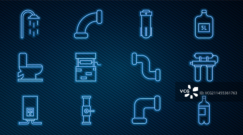 瓶装水、滤水器、水井、马桶线条组合图片素材