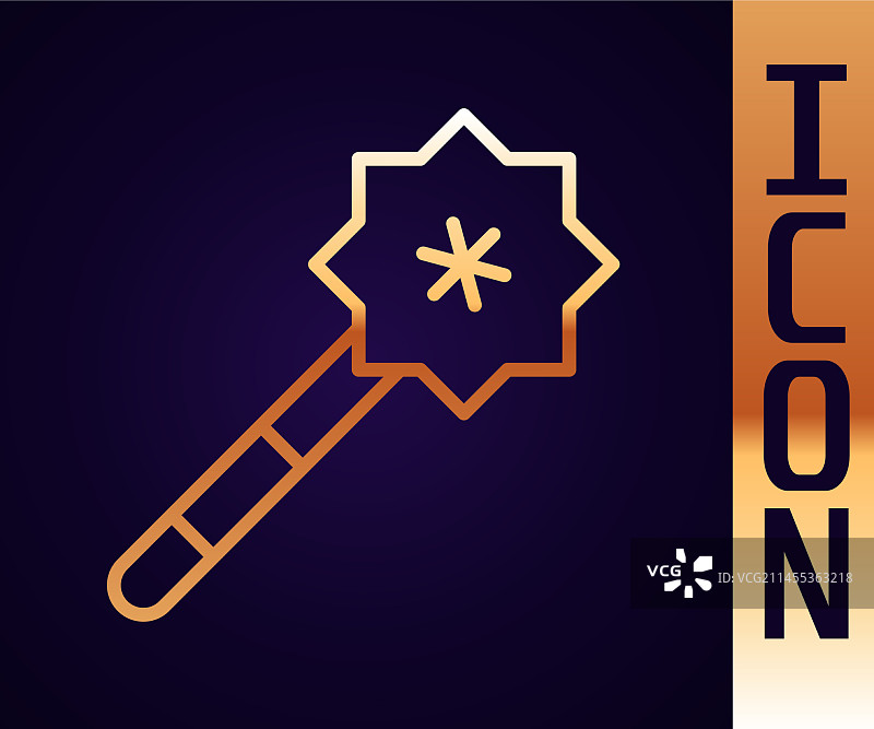 黑色背景上的金色线条魔术棒图标图片素材