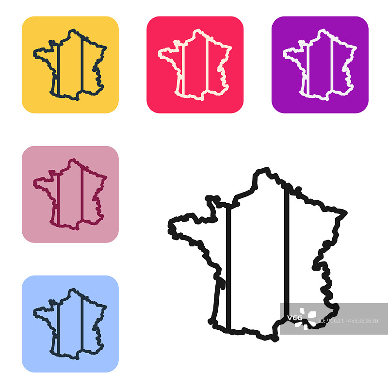 法国地图黑色线条图标，白色背景图片素材